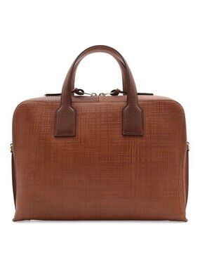 Loewe Goya Anagram Briefcase Business Document Purse Leather Brown Silver